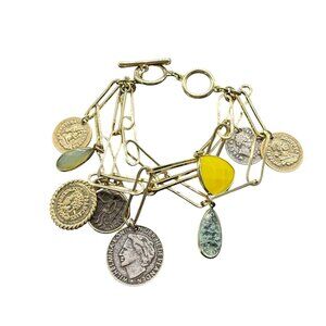 Everri Bracelet Treasures Of Time Coin Charm Layering Gold Tone 7.5 inches